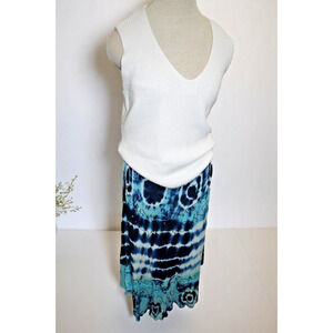 Pink Apple Blue Tie-Dye Boho Skirt – Size L – Embroidered & Sequin Detail Festiv